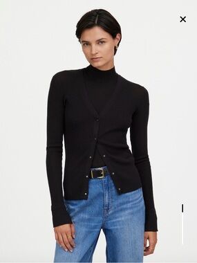 Madewell Black Merino Wool-Silk Blend Cardigan Sweater M